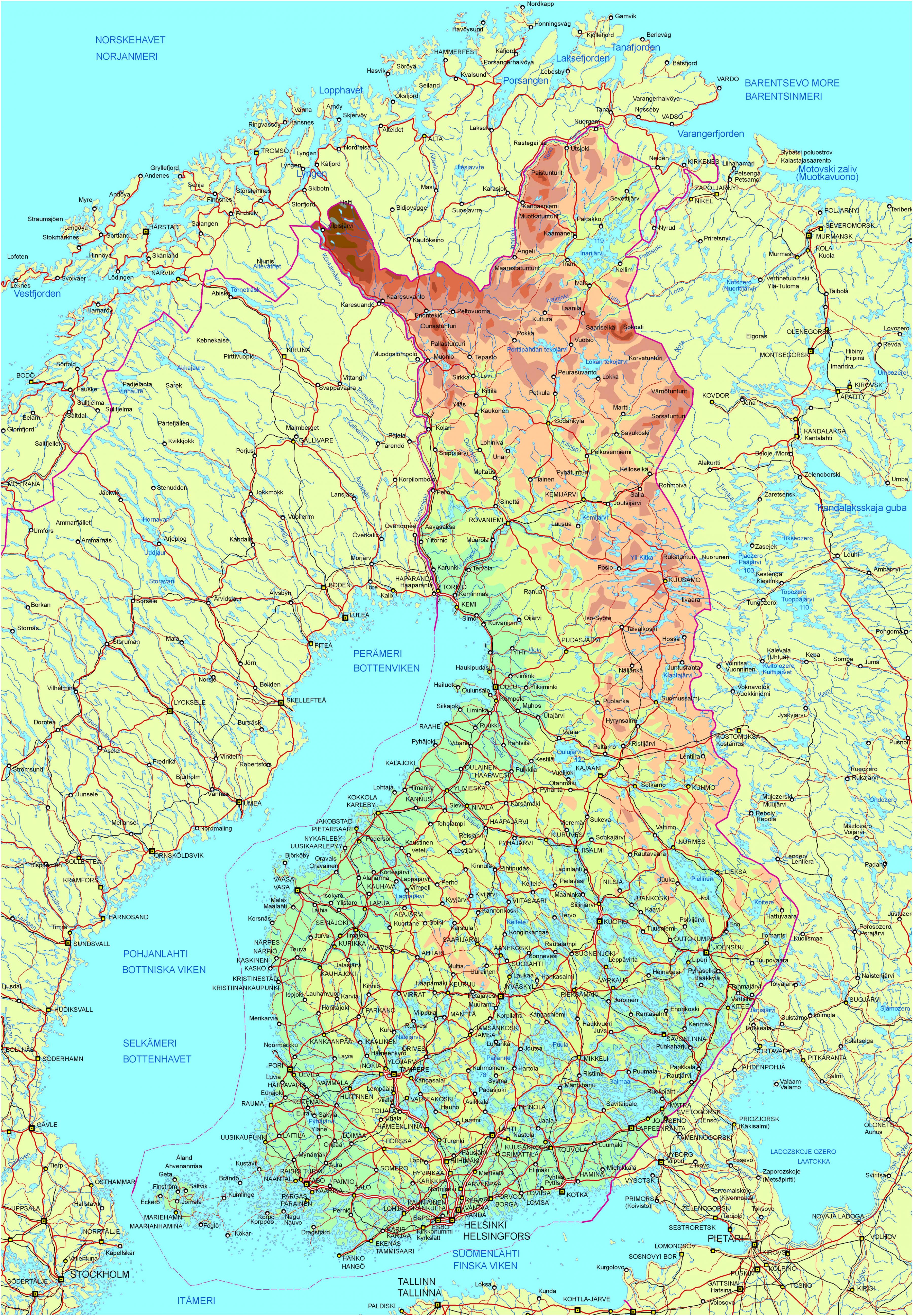 Finland road map - Map of Finland road (Northern Europe - Europe)