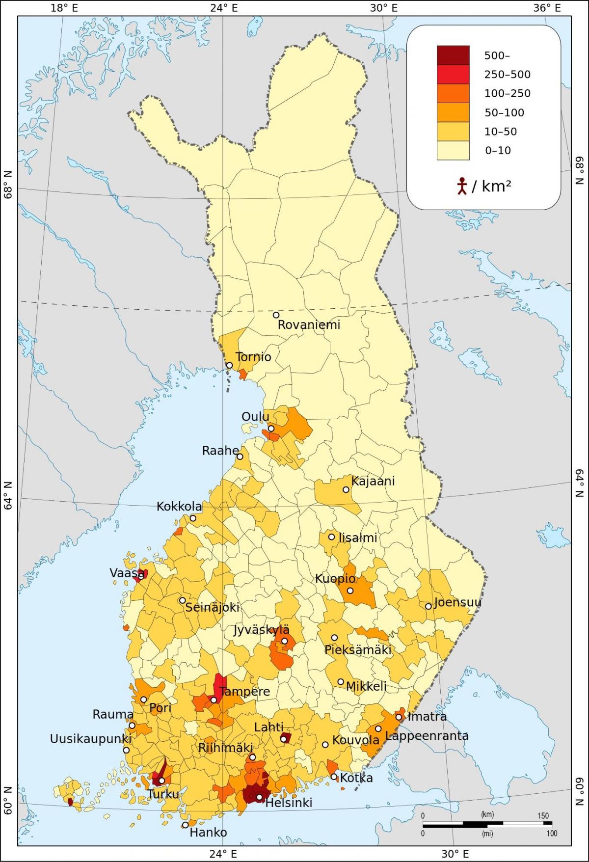 Finland population density map