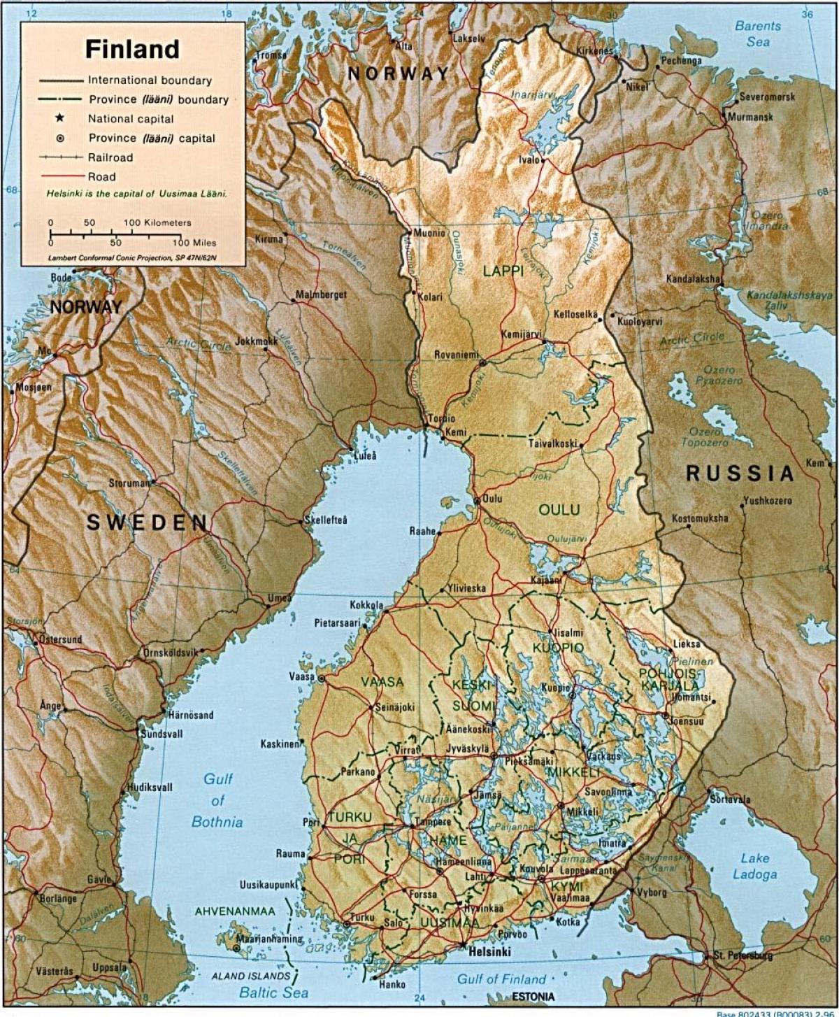 Map of Finland topographic