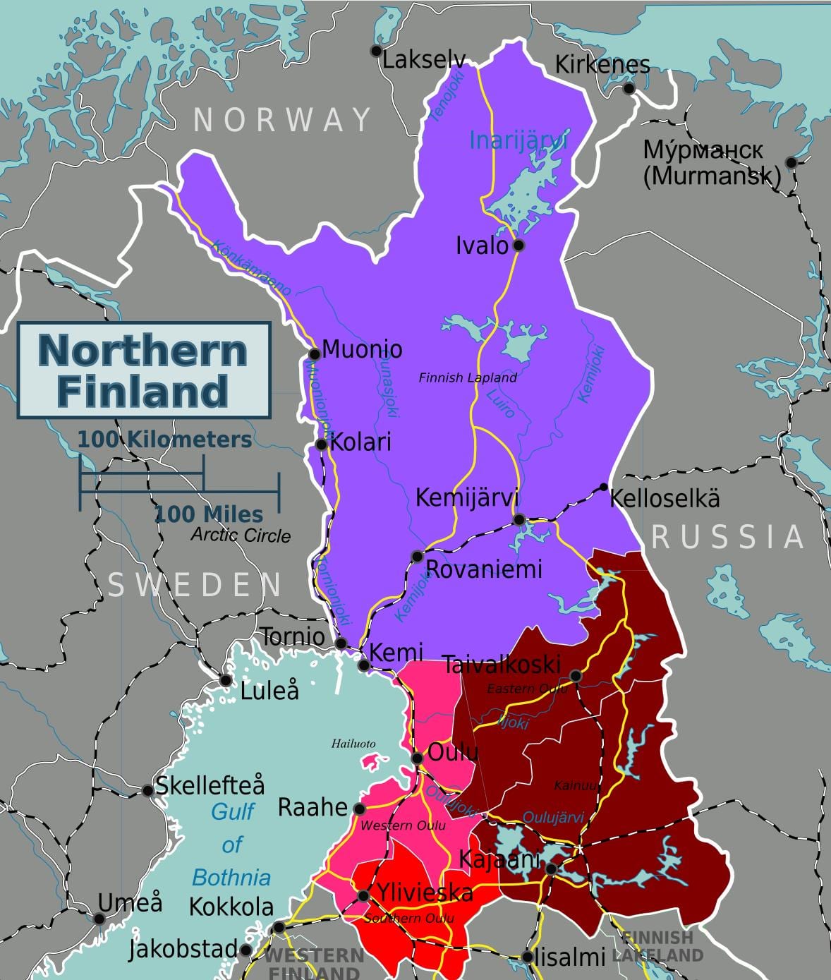 Map of northern Finland